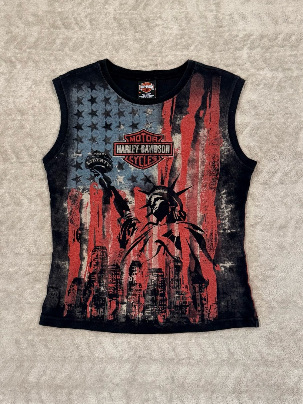 Vintage‎ 2005 Harley-Davidson Statue of Liberty Flag Americana Biker Tank Top XL